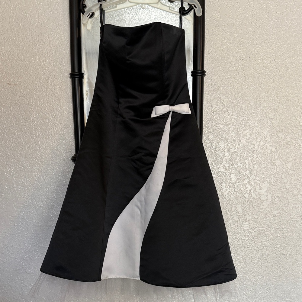 Vintage Jessica McClintock Gunne Sax Black and White Strapless Dress Sz 3/4